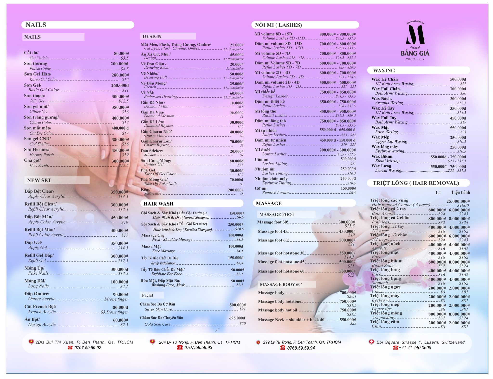 bảng giá dịch vụ nails quận 1