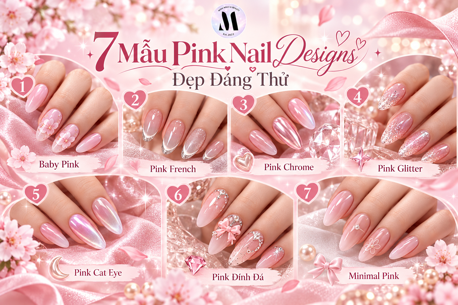 7 Mẫu Pink Nail Designs Đẹp Đáng Thử